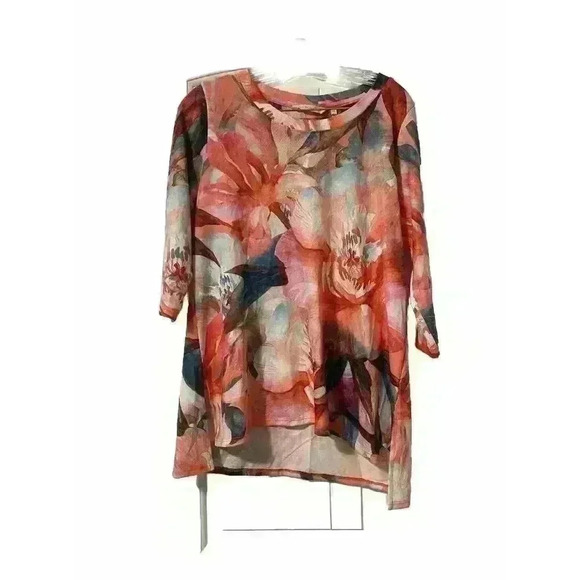 Soft Surroundings Pullover Top Marciana Artsy Pink Floral 3/4 Sleeve Tunic Small - Picture 1 of 4